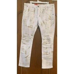Toku Nwt Painted By Designer Men’s White Jeans With Ribbed Design. Waist 38. B41